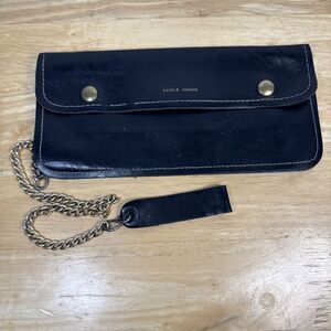 Vintage Truckers Safety Wallet Black Leather with Chain Snap Zipper USA